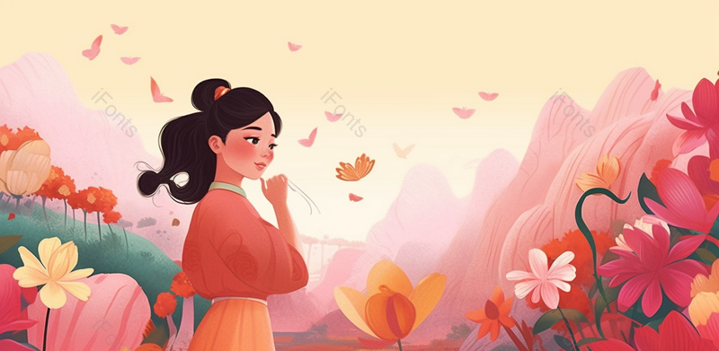 女孩赏花唯美手绘场景,插画/手绘图,插画/手绘图库,插画/手绘图下载,插画/手绘
